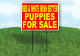 Red and White Irish Setter PUPPIES FOR SALE Yard Sign Road with Stand LAWN SIGN