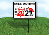 School Name Here Class of 2021 Black Red Graduation Yard Sign with Stand LAWN