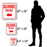 DELIVERIES THIS WAY DIRECTIONAL RED 8 Arrow Variations Aluminum composite sign