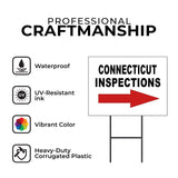 INSPECTIONS RIGHT ARROW RED_ CONNECTICUT Yard Sign with Stand LAWN SIGN