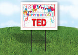 TED HAPPY BIRTHDAY BALLOONS 18 in x 24 in Yard Sign Road Sign with Stand