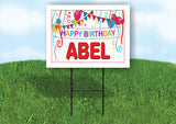 ABEL HAPPY BIRTHDAY BALLOONS 18 in x 24 in Yard Sign Road Sign with Stand