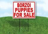 Borzoi PUPPIES FOR SALE RED Yard Sign Road with Stand LAWN SIGN