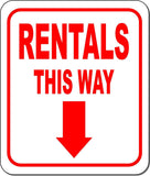 RENTALS THIS WAY DIRECTIONAL RED 8 Arrow Variations Aluminum composite sign