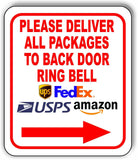 Please Deliver All Packages To Back Door RING BELL Metal Aluminum composite sign