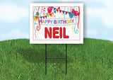 NEIL HAPPY BIRTHDAY BALLOONS 18 in x 24 in Yard Sign Road Sign with Stand