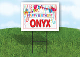 ONYX HAPPY BIRTHDAY BALLOONS 18 in x 24 in Yard Sign Road Sign with Stand
