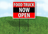 FOOD TRUCK NOW OPEN BLACK STRIPE Plastic Yard Sign ROAD SIGN with Stand