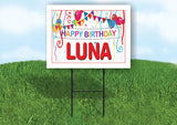 LUNA HAPPY BIRTHDAY BALLOONS 18 in x 24 in Yard Sign Road Sign with Stand