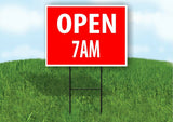 OPEN 7AM TIME RED Plastic Yard Sign ROAD SIGN with Stand