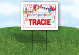 TRACIE HAPPY BIRTHDAY BALLOONS 18 in x 24 in Yard Sign Road Sign with Stand