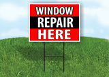 WINDOW REPAIR HERE BLACK STRIPE Plastic Yard Sign ROAD SIGN with Stand