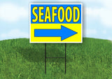 SEAFOOD RIGHT ARROW BLUE YELLOW Yard Sign Road with Stand LAWN SIGN Single sided