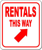 RENTALS THIS WAY DIRECTIONAL RED 8 Arrow Variations Aluminum composite sign