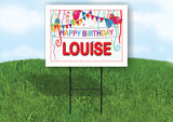 LOUISE HAPPY BIRTHDAY BALLOONS 18 in x 24 in Yard Sign Road Sign with Stand