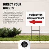 WASHINGTON _FISHING LICENSES LEFT ARROW RED Yard Sign w Stand LAWN SIGN Single