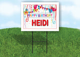 HEIDI HAPPY BIRTHDAY BALLOONS 18 in x 24 in Yard Sign Road Sign with Stand