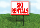 SKI Rentals RED Yard Sign Road with Stand LAWN SIGN