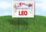 LEO HAPPY BIRTHDAY BALLOONS 18 in x 24 in Yard Sign Road Sign with Stand