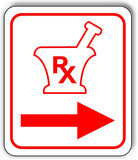 PHARMACY RX RIGHT ARROW RED Metal Aluminum composite sign