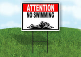 ATTENTION NO SWIMMING ALLIGATOR red black Yard Sign Road with Stand LAWN SIGN