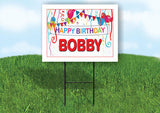 BOBBY HAPPY BIRTHDAY BALLOONS 18 in x 24 in Yard Sign Road Sign with Stand