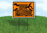 HAPPY HALLOWEEN ORANGE BATS Yard Sign with Stand LAWN SIGN