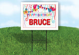 BRUCE HAPPY BIRTHDAY BALLOONS 18 in x 24 in Yard Sign Road Sign with Stand