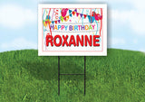 ROXANNE HAPPY BIRTHDAY BALLOONS 18 in x 24 in Yard Sign Road Sign with Stand