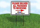 Please Deliver All Packages TO RECEIVING RGT ARR 18inx24in Yard Road Sign+Stand
