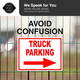 TRUCK PARKING RIGHT arrow red with border Yard Sign with Stand LAWN SIGN