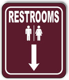 RESTROOMS DIRECTIONAL DOWN ARROW CAMPING Aluminum composite sign