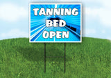 TANNING BED OPEN Plastic Yard Sign ROAD SIGN with Stand