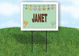 JANET WELCOME BABY GREEN  18 in x 24 in Yard Sign Road Sign with Stand