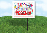 YESENIA HAPPY BIRTHDAY BALLOONS 18 in x 24 in Yard Sign Road Sign with Stand