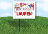 LAUREN HAPPY BIRTHDAY BALLOONS 18 in x 24 in Yard Sign Road Sign with Stand