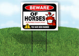 BEWARE OF HORSES NOT RESPONSIBLE FOR Plastic Yard Sign ROAD SIGN with Stand