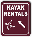 KAYAK RENTALS DIRECTIONAL 45 DEGREES UP LEFT ARROW Metal Aluminum composite sign