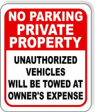 No Parking Private Property unauthorized towed metal outdoor sign long-lasting