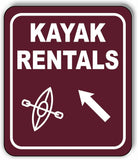 KAYAK RENTALS DIRECTIONAL 45 DEGREES UP LEFT ARROW Metal Aluminum composite sign