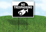 NO TRESPASSING CAMERA SHAPE BLACK Yard Sign with Stand LAWN SIGN