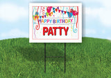 PATTY HAPPY BIRTHDAY BALLOONS 18 in x 24 in Yard Sign Road Sign with Stand
