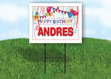ANDRES HAPPY BIRTHDAY BALLOONS 18 in x 24 in Yard Sign Road Sign with Stand