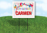 CARMEN HAPPY BIRTHDAY BALLOONS 18 in x 24 in Yard Sign Road Sign with Stand