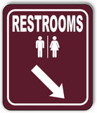 RESTROOMS DIRECTIONAL 45 DEGREES DOWN RIGHT ARROW Aluminum composite sign