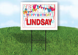 LINDSAY HAPPY BIRTHDAY BALLOONS 18 in x 24 in Yard Sign Road Sign with Stand