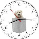 Maltese In Your Pocket Dog kitchen living room Wall Clock