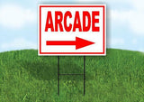 ARCADE LEFT arrow RED Yard Sign Road with Stand LAWN SIGN Single sided