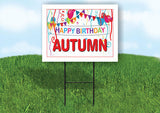 AUTUMN HAPPY BIRTHDAY BALLOONS 18 in x 24 in Yard Sign Road Sign with Stand