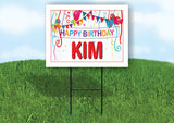 KIM HAPPY BIRTHDAY BALLOONS 18 in x 24 in Yard Sign Road Sign with Stand